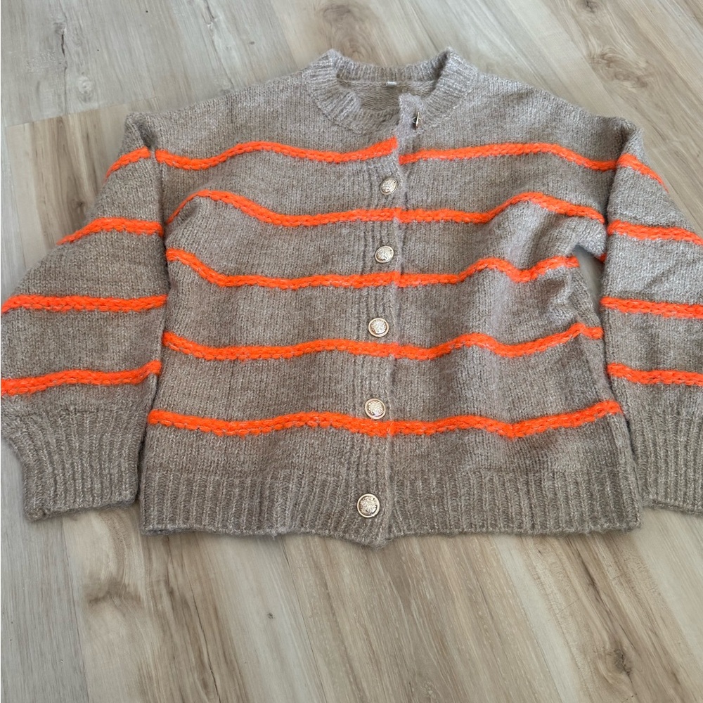 Cozy Striped Women's Sweater - Tan and Orange